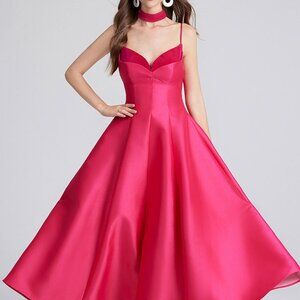 Sweetheart Spaghetti Strap Midi Dress with Collar | New Formal Sleeveless Dress